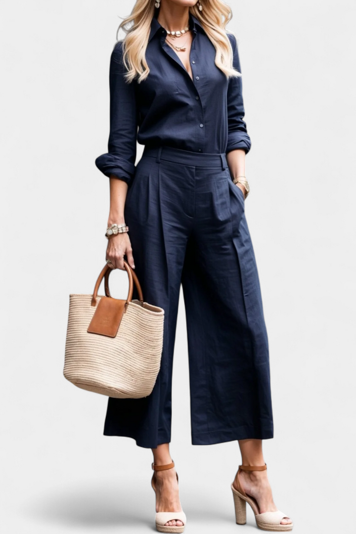 Sabina Conjunto Rosa de Camisa Suelta y Pantalones Capri