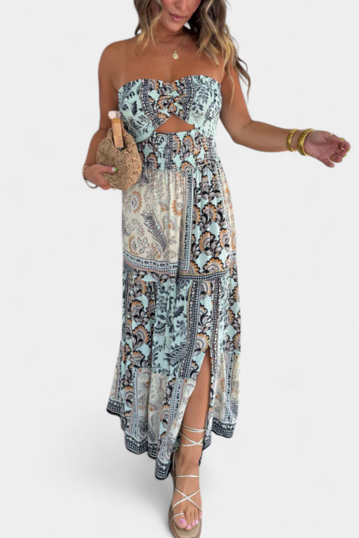 Vestido largo estampado con escote corazón de Edurne