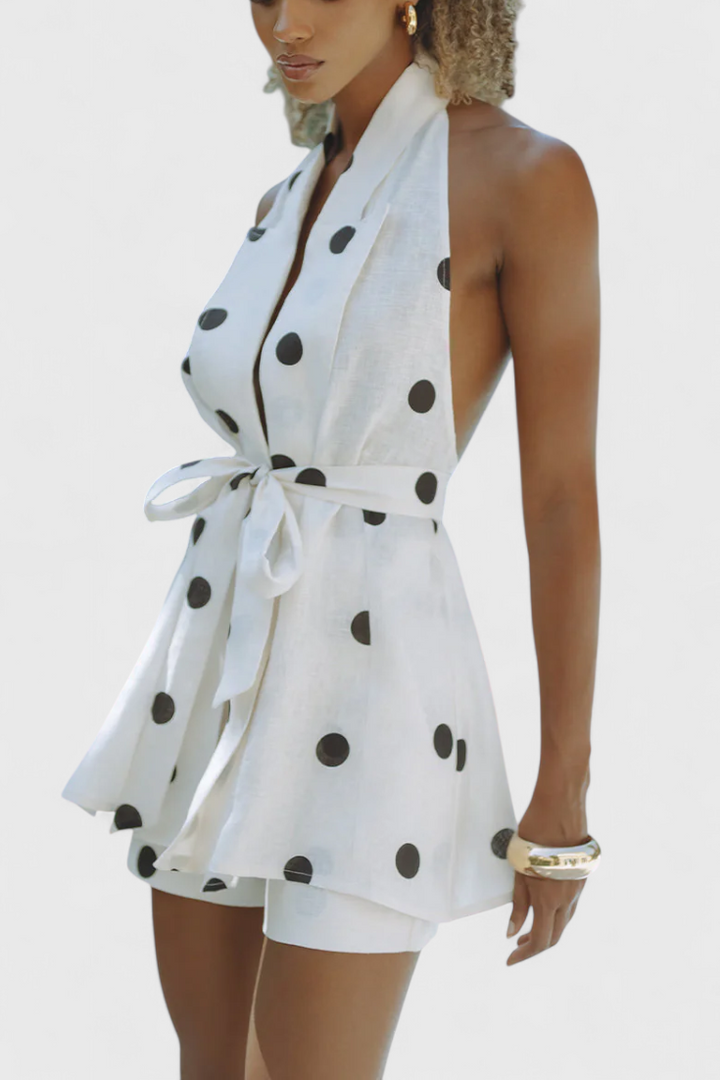 Eshra Conjunto de Top Halter y Shorts con Lunares