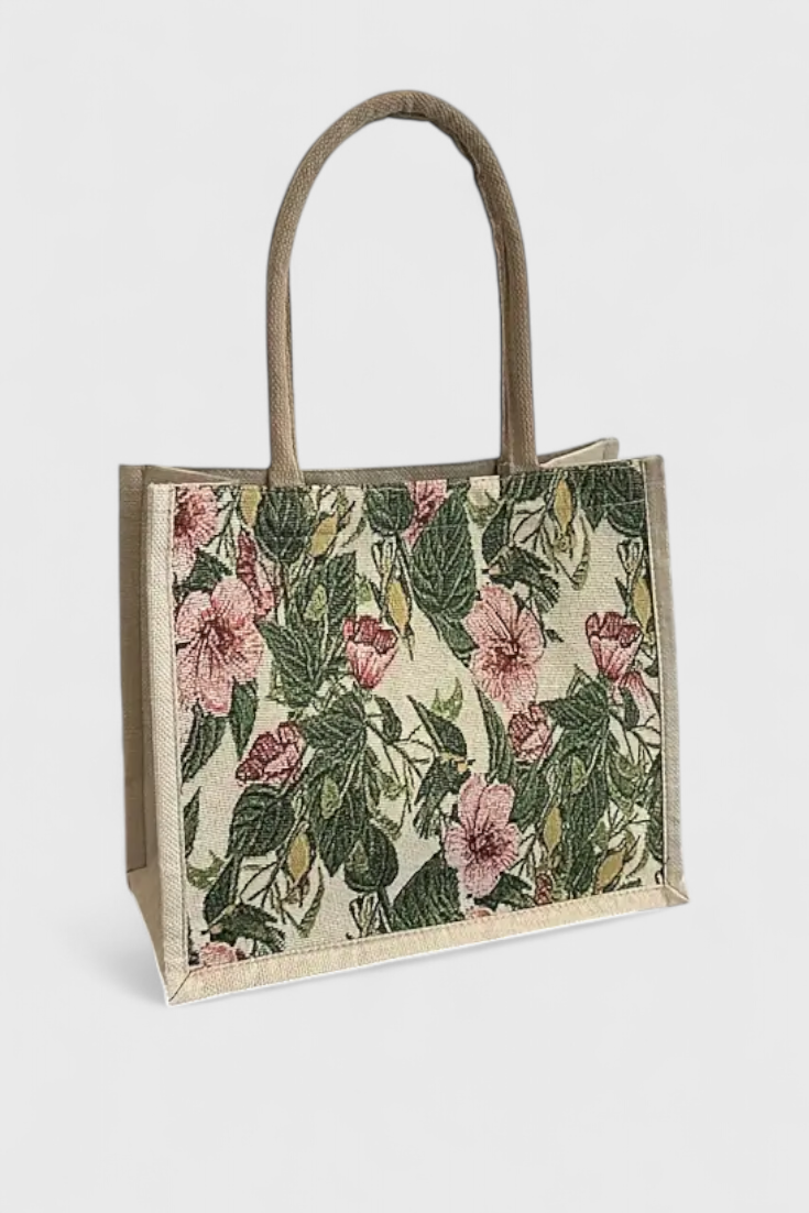 Taila Bolsa de Yute con Estampado Floral y Diseño Ecológico 