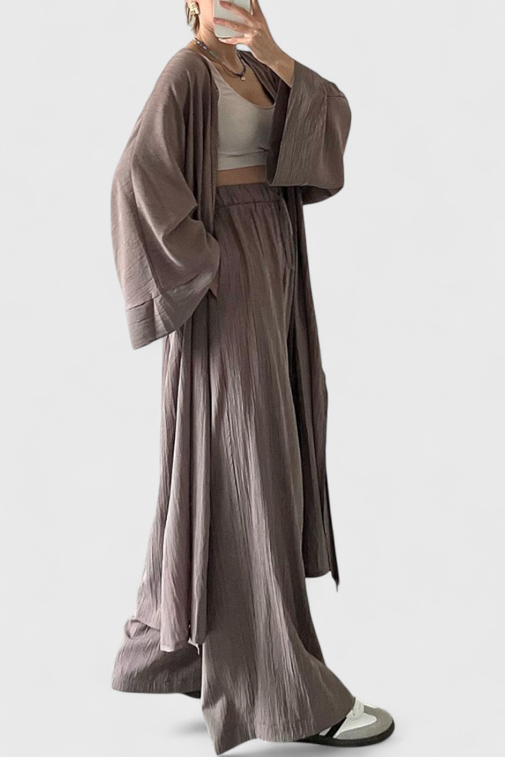 Suella Conjunto Casual de Dos Piezas con Cárdigan Largo y Abertura Lateral