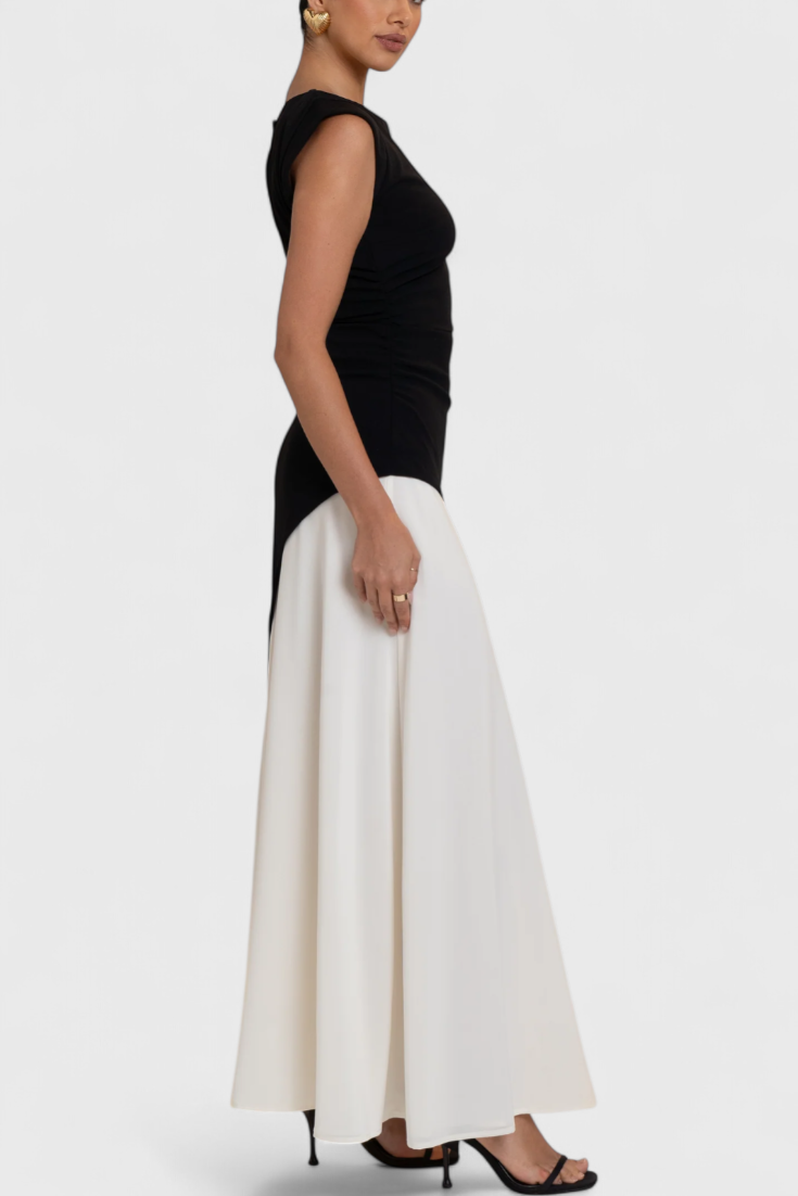 Vestido midi bicolor Mallory de corte recto y silueta definida