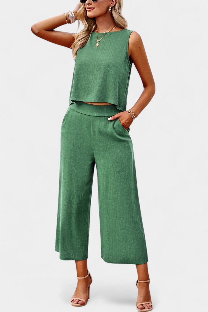 Lavinia Boho Conjunto de Top y Shorts en Lino y Algodón