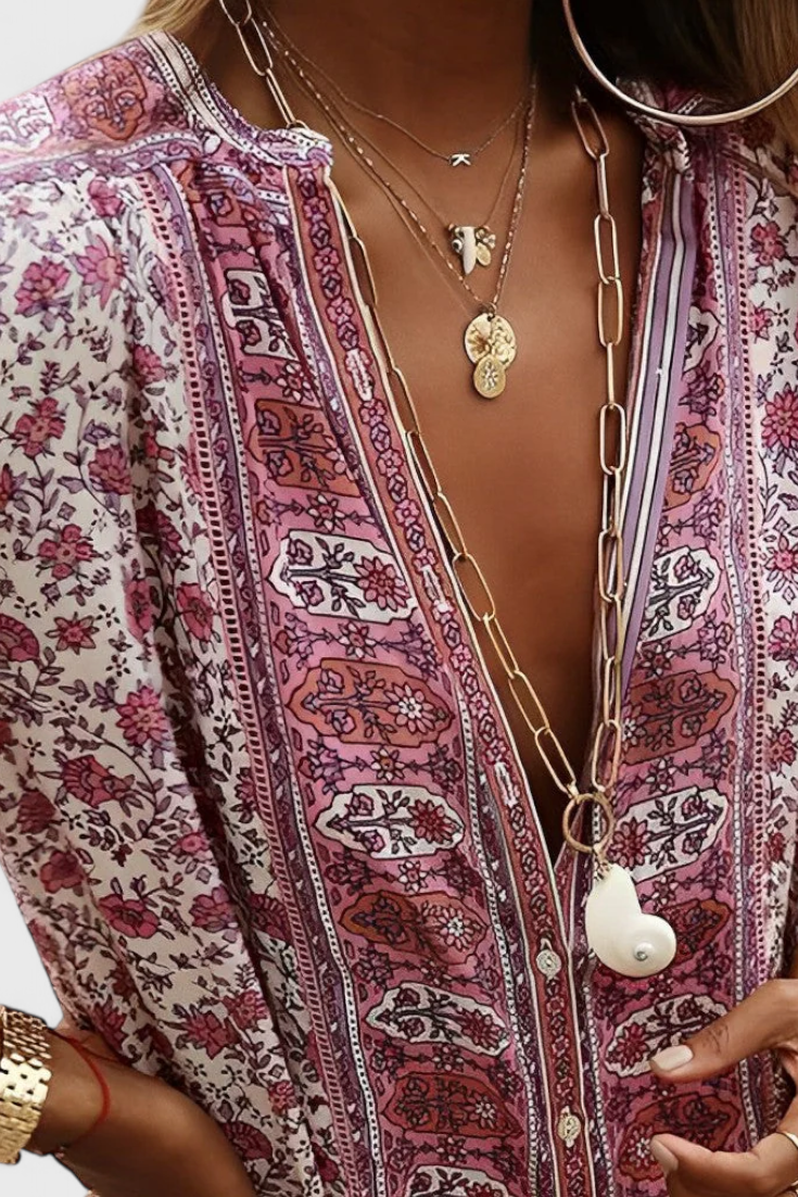 Chinara Vestido Largo Boho con Bordado Étnico y Silueta Relajada