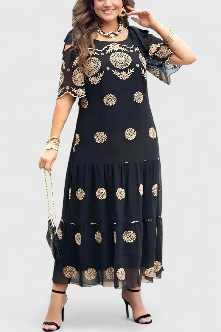 Cathy Vestido de Verano Elegante de Malla con Diseño Hueco y Corte Fluido