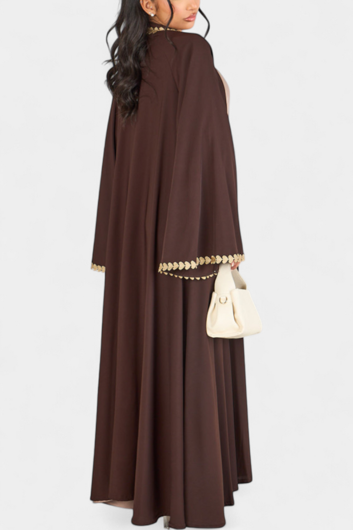 Ginebra Abaya Fluida con Bordado Dorado