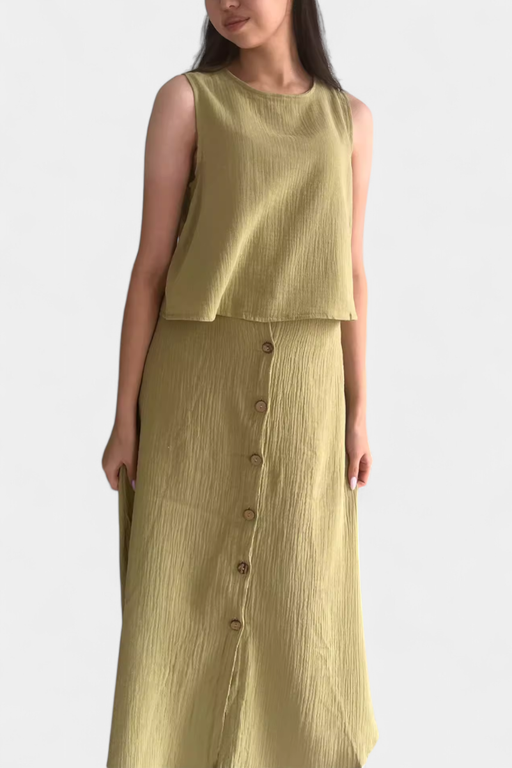 Naha Conjunto de Algodón con Chaleco y Botones Frontales