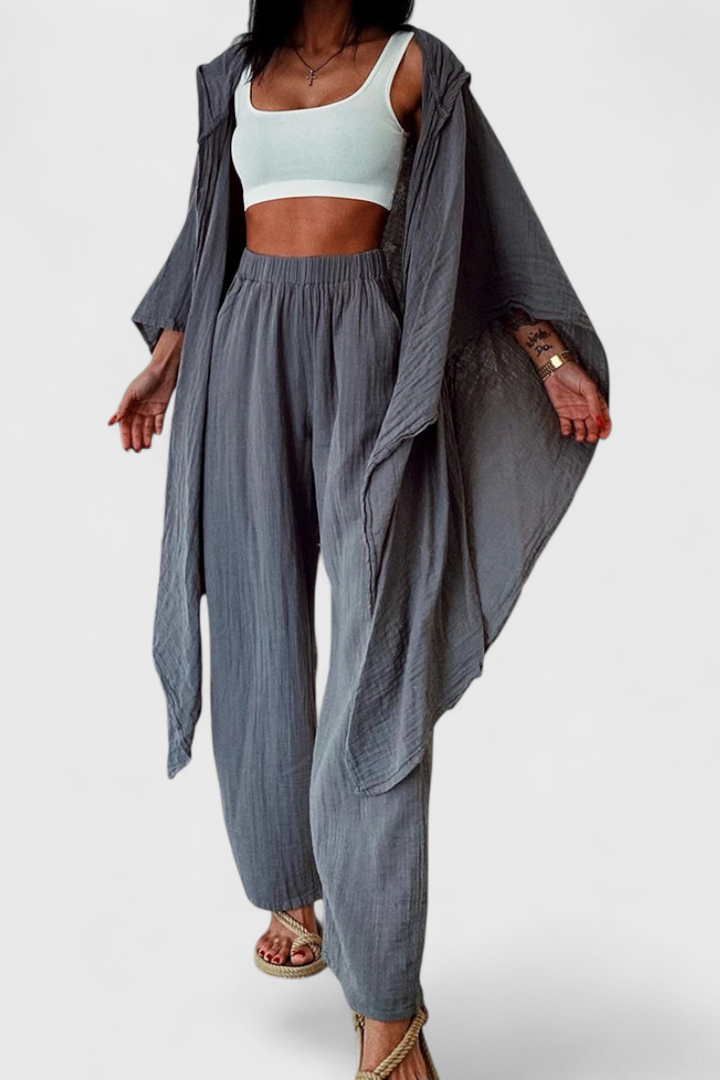 Conjunto informal de dos piezas Henley con cárdigan