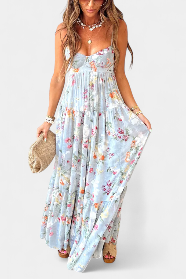 Neha Vestido Floral con Espalda Abierta y Tirantes Finos