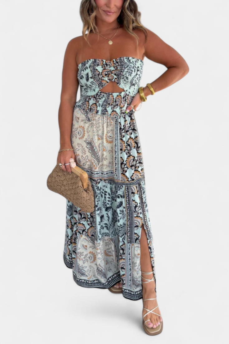 Vestido largo estampado con escote corazón de Edurne