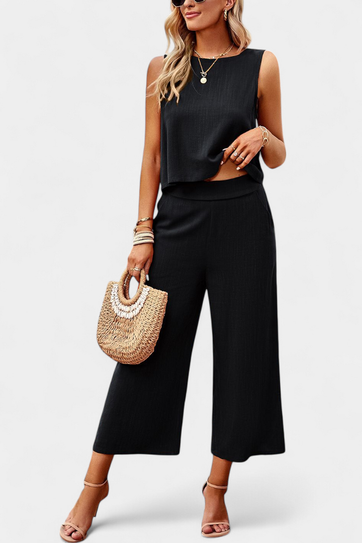 Lavinia Boho Conjunto de Top y Shorts en Lino y Algodón