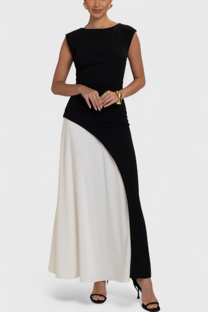 Vestido midi bicolor Mallory de corte recto y silueta definida