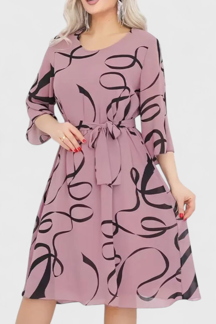 Amelie Vestido Midi Estampado con Cinturón y Corte Versátil