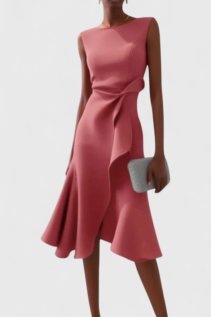 Claudia Vestido Midi Asimétrico con Drapeado Elegante