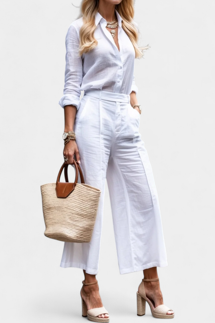 Sabina Conjunto Rosa de Camisa Suelta y Pantalones Capri