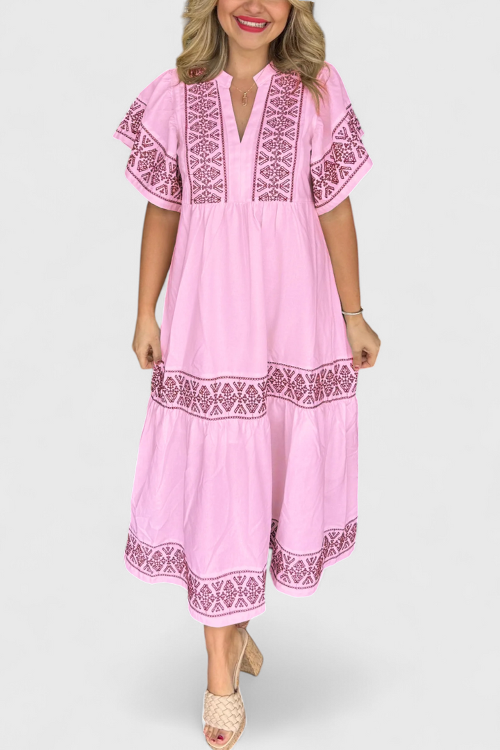 Allona Vestido Maxi Boho con Escote en V y Corte Relajado