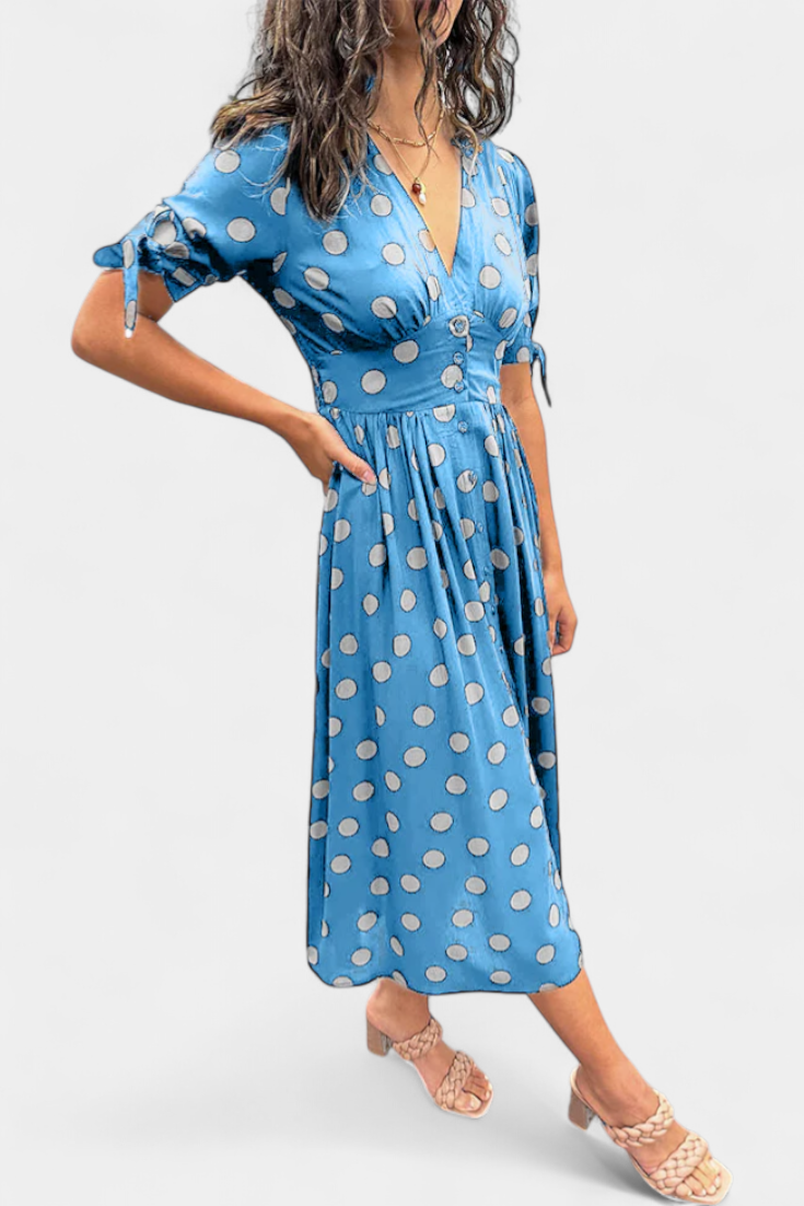 Lizzie Vestido Midi de Lunares con Escote en V Profundo