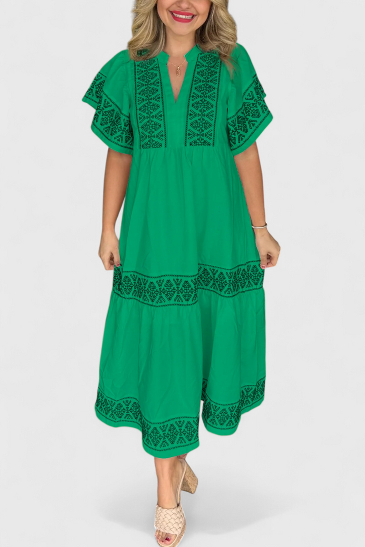 Allona Vestido Maxi Boho con Escote en V y Corte Relajado