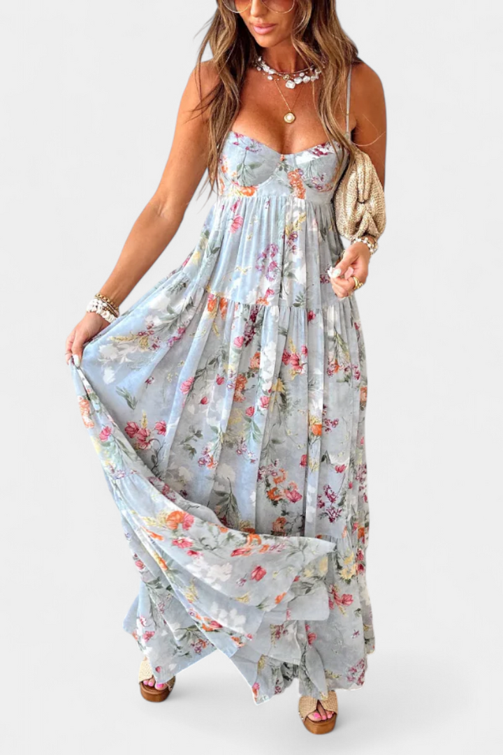 Neha Vestido Floral con Espalda Abierta y Tirantes Finos