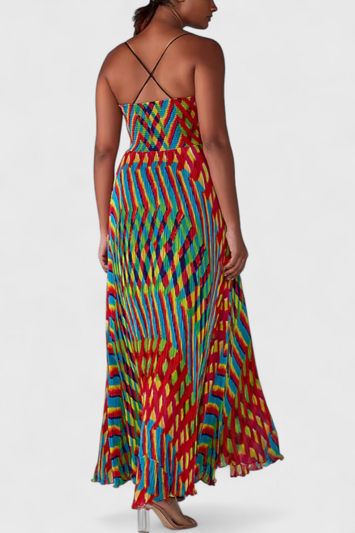 Vestido largo Janis con estampado artístico y escote halter en forma de corazón