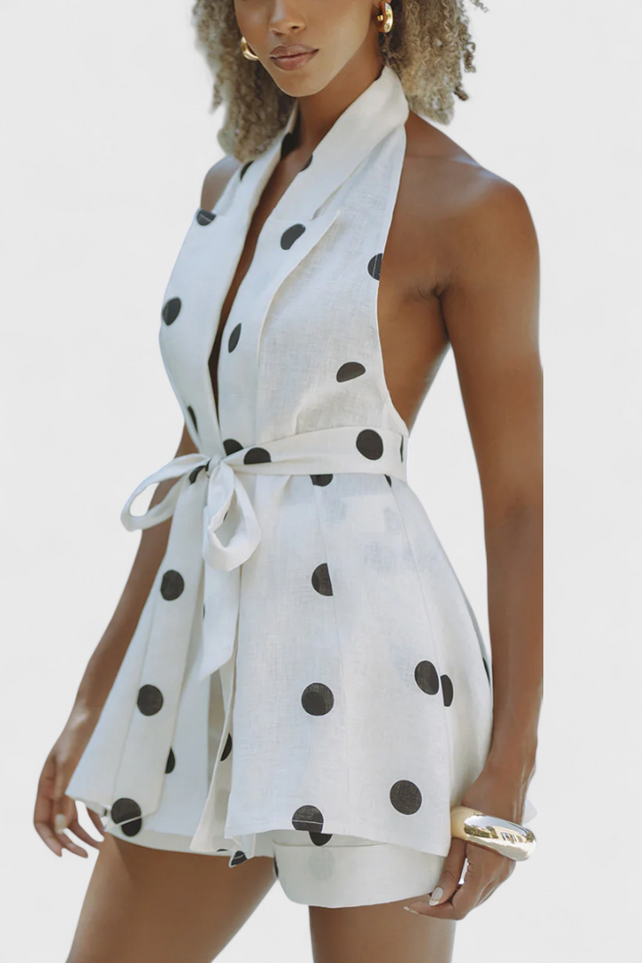 Eshra Conjunto de Top Halter y Shorts con Lunares