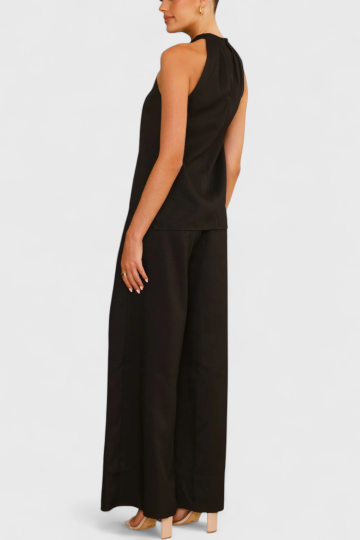 Bernadina Conjunto de Lino con Top de Abertura Frontal y Pantalón de Pierna Ancha