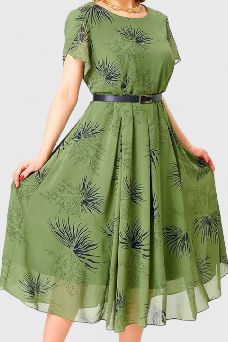 Lupita Vestido Midi de Chiffon Verde con Corte en A