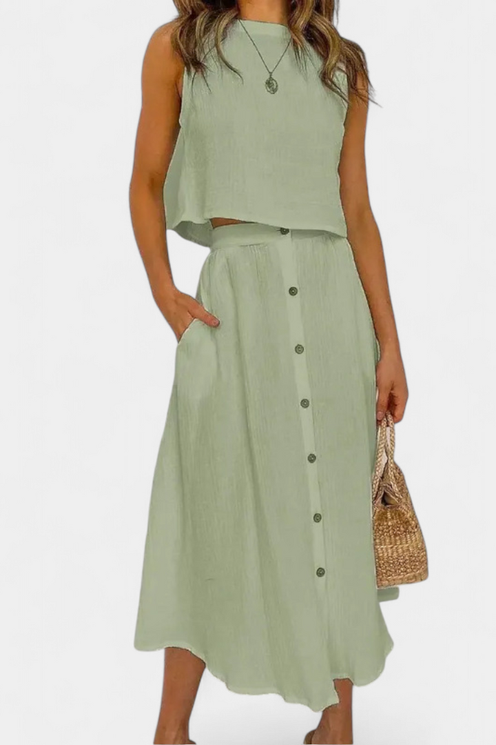 Naha Conjunto de Algodón con Chaleco y Botones Frontales