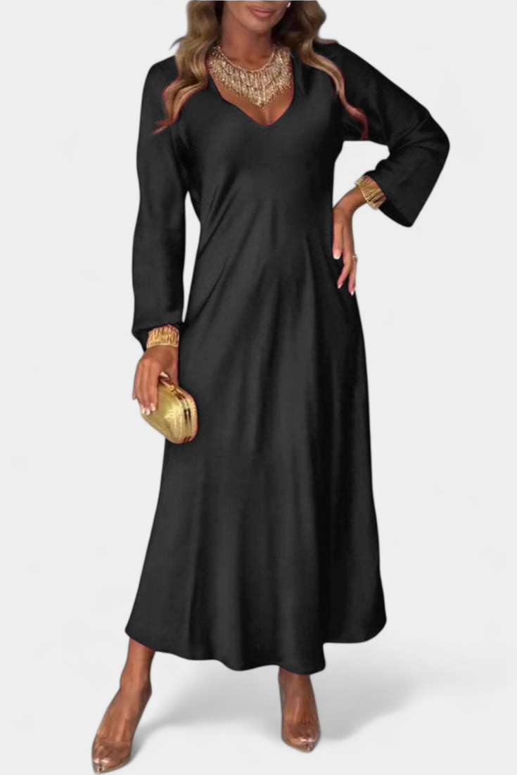 Riva Vestido Fluido con Escote en V y Mangas Largas