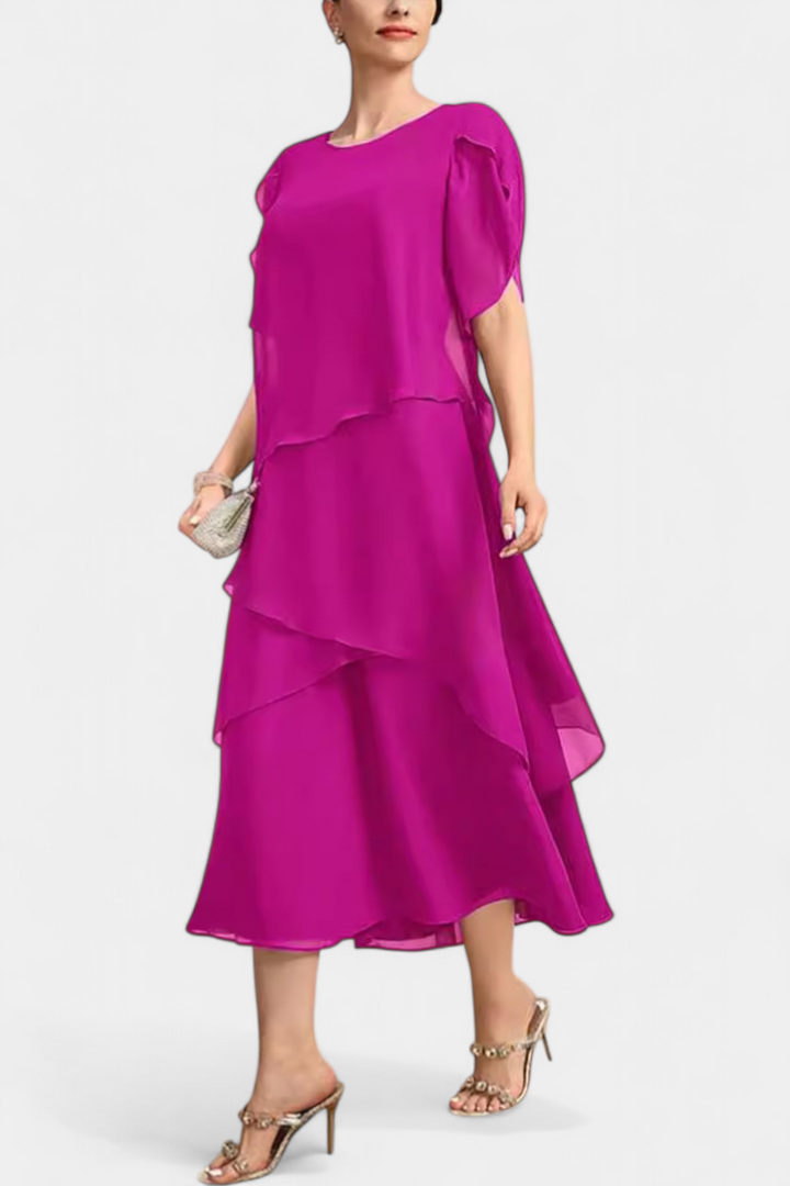 Cornelia Vestido Asimétrico de Chiffon con Silueta Flotante