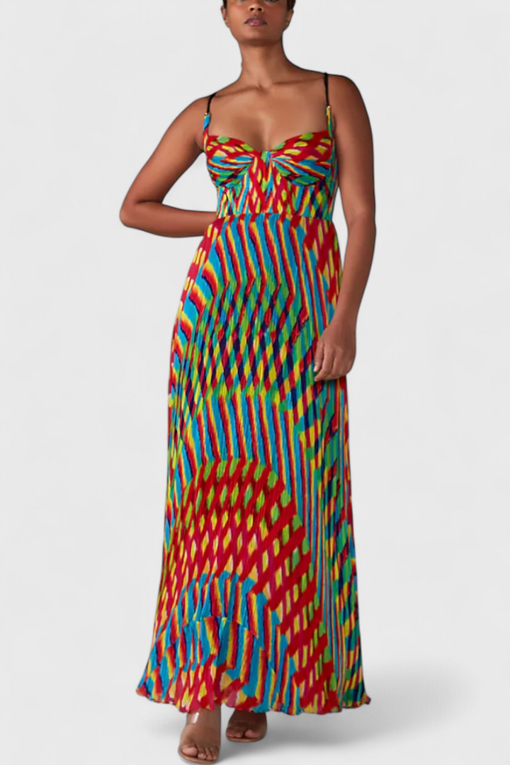 Vestido largo Janis con estampado artístico y escote halter en forma de corazón