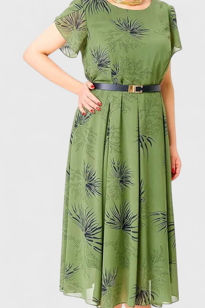 Lupita Vestido Midi de Chiffon Verde con Corte en A