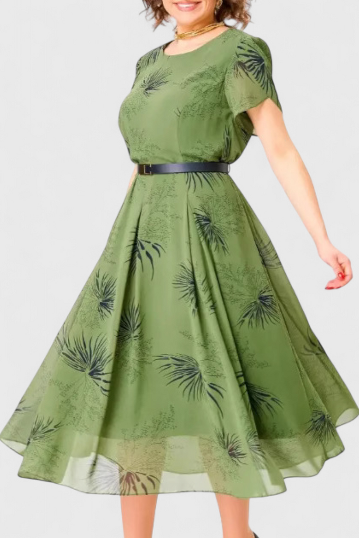 Lupita Vestido Midi de Chiffon Verde con Corte en A