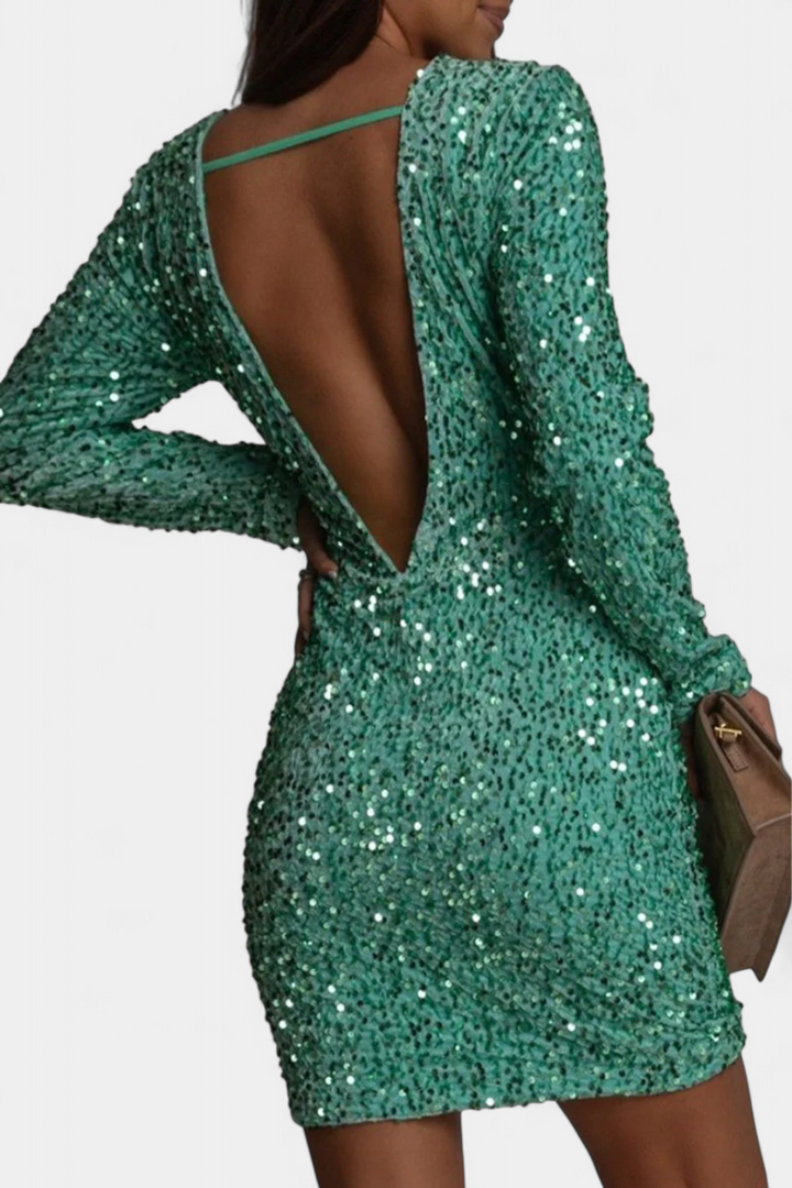 Adèle Vestido Largo de Fiesta con Espalda Descubierta y Brillo Invernal