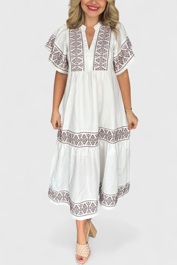Allona Vestido Maxi Boho con Escote en V y Corte Relajado