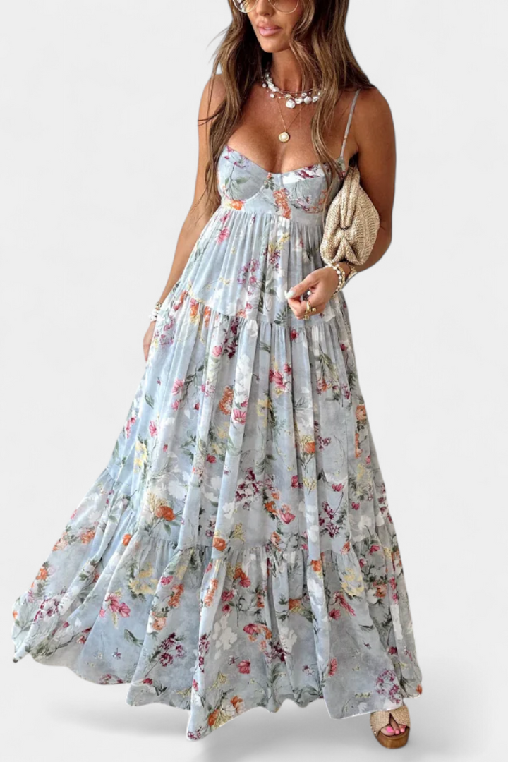 Neha Vestido Floral con Espalda Abierta y Tirantes Finos