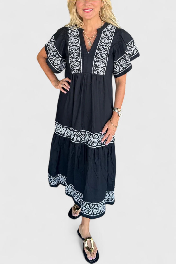 Allona Vestido Maxi Boho con Escote en V y Corte Relajado