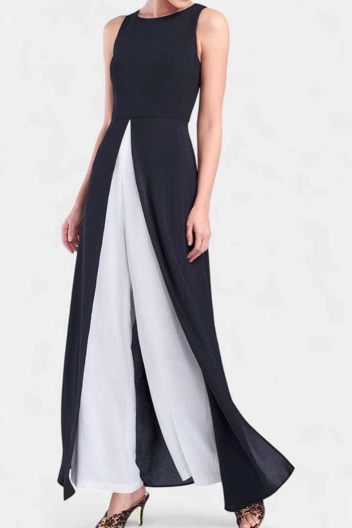 Alicia Conjunto Bicolor Elegante sin Mangas con Pantalones Anchos