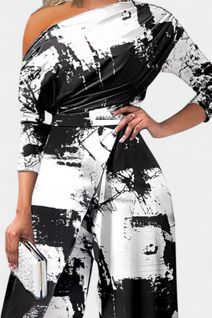 Brina Mono Largo Tie Dye con Hombros Descubiertos y Pierna Ancha con Abertura