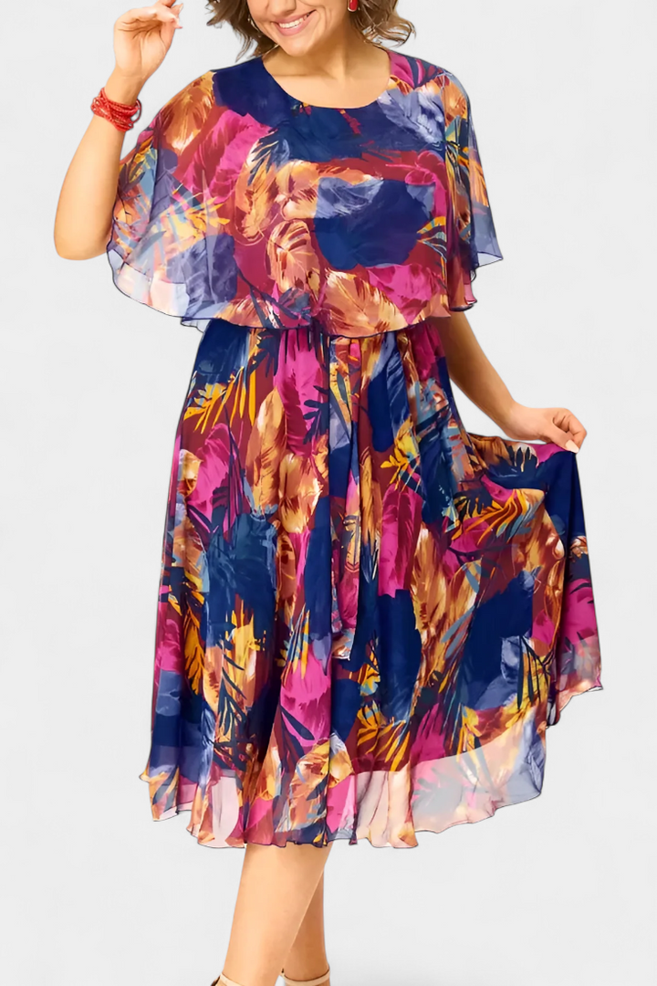 Ellerie Vestido Tropical Fluido con Corte Holgado y Estampado Vibrante