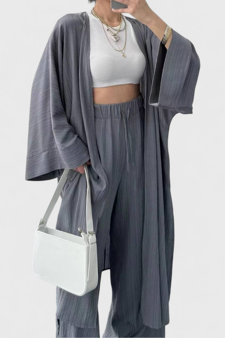 Caspian Conjunto Relajado de Dos Piezas con Kimono Largo