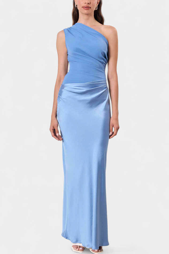 Ottavia Vestido Largo de Fiesta Plisado con Escote de Un Solo Hombro