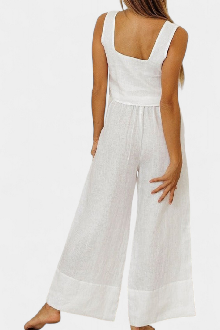 Conjunto Pascuala de lino de dos piezas con blusa sin mangas y pantalón fluido