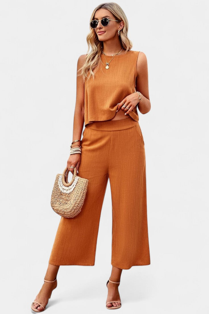 Lavinia Boho Conjunto de Top y Shorts en Lino y Algodón