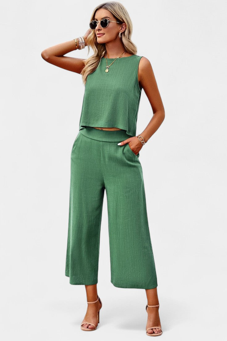 Lavinia Boho Conjunto de Top y Shorts en Lino y Algodón