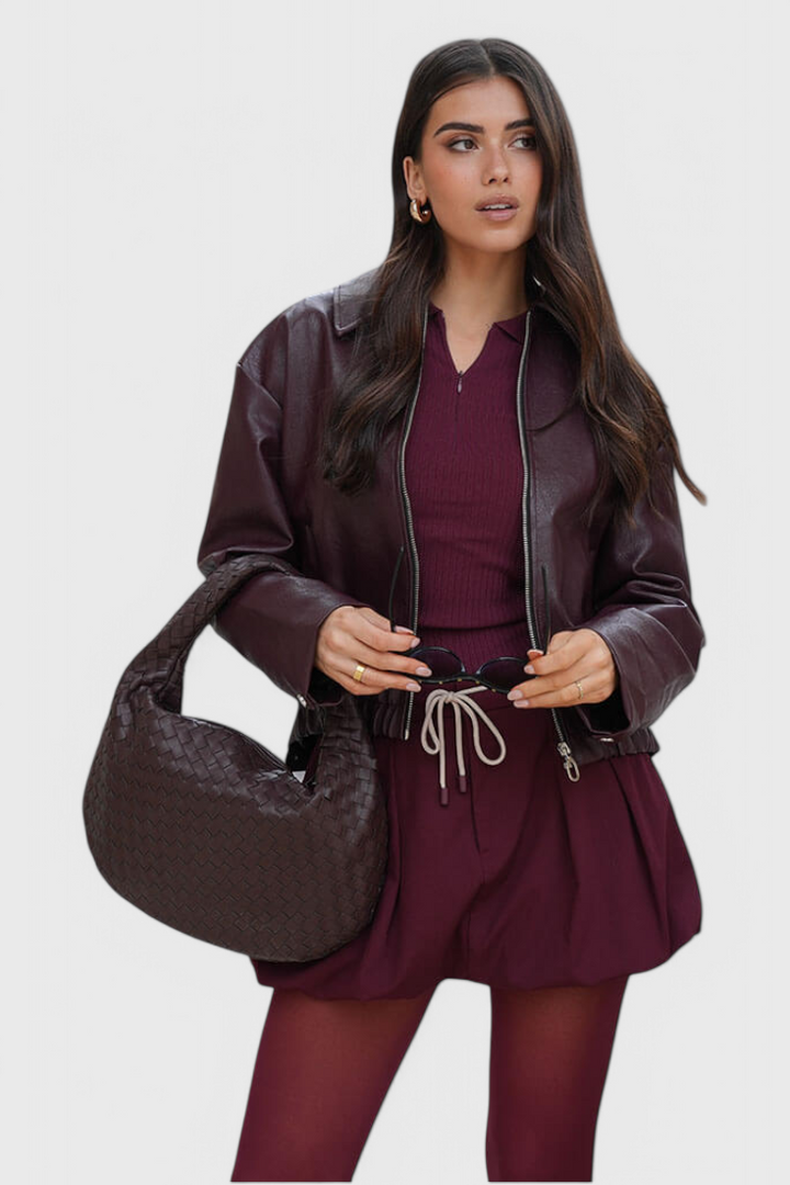 Lila Bolso Mediano Tejido con Detalle de Nudo